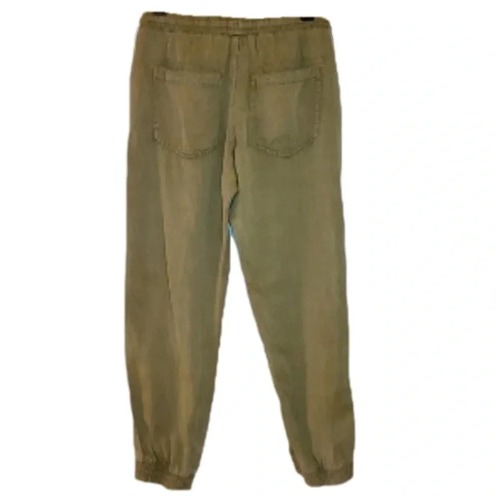 Zara Cargo Linen Jogger Cropped Pants with pockets in Olive Army Green XS